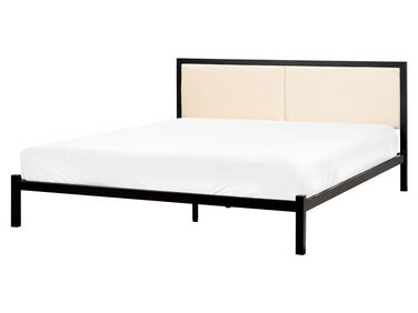 Cama de casal em metal preto e creme claro 160 x 200 cm CLAMART