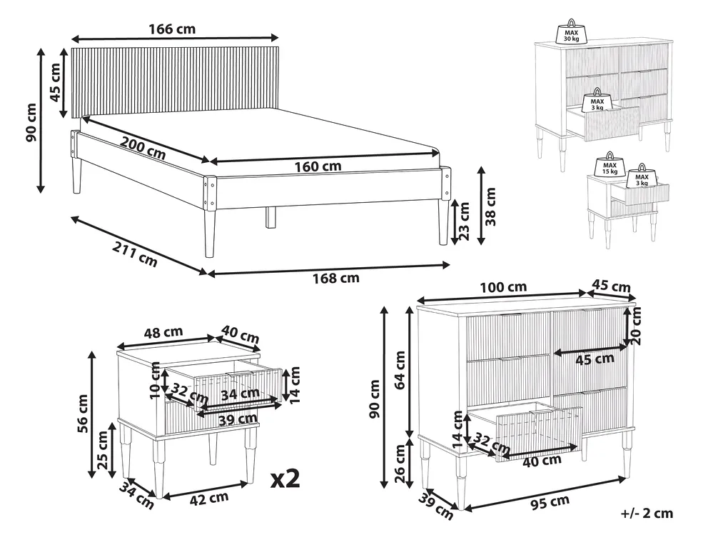 Bedroom Set Pine Wood AMBAZAC 160 x 200 cm (EU King Size) Light Brown_1118941