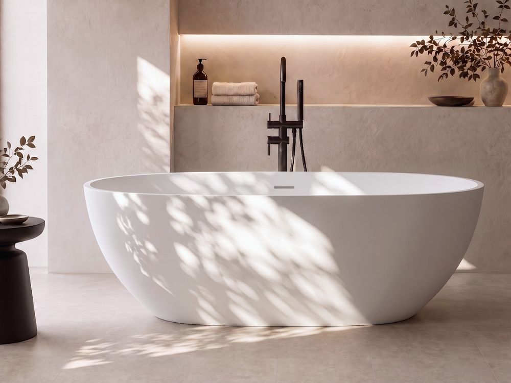 Vasca da bagno freestanding LAMANGA 170 x 75 cm Superficie solida Bianco