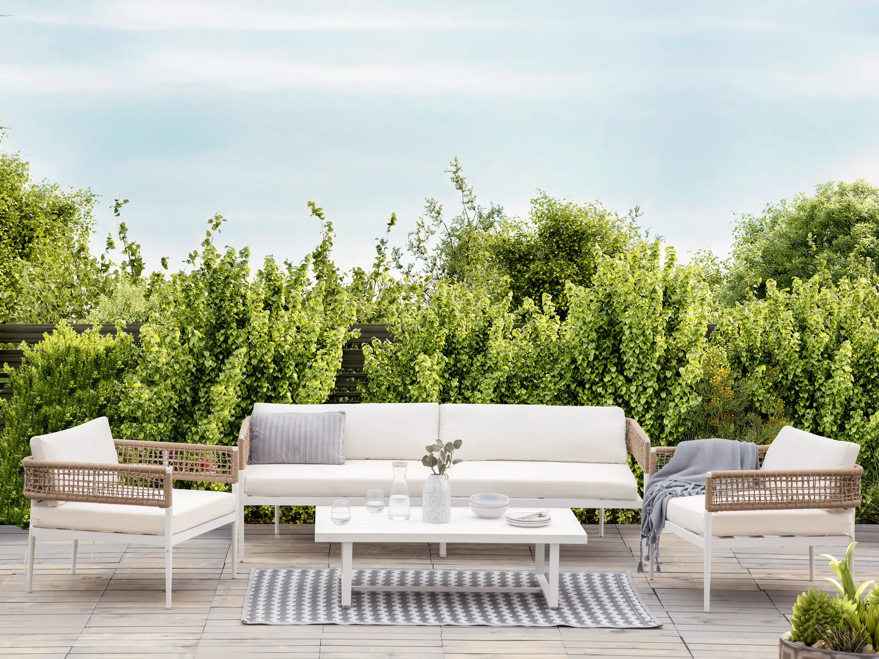 Garden Lounge Set with Table 5 Seater SERLA Metal White_930767