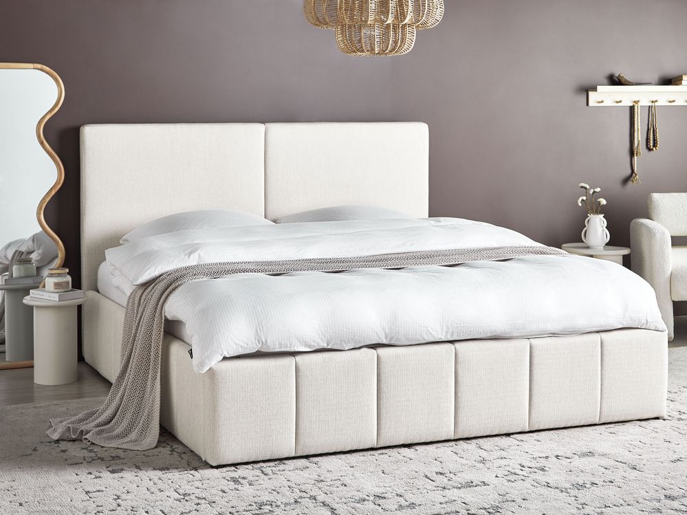 Ottoman Bed CASTELNAVET Fabric Off-White 180 x 200 cm (EU Super King)