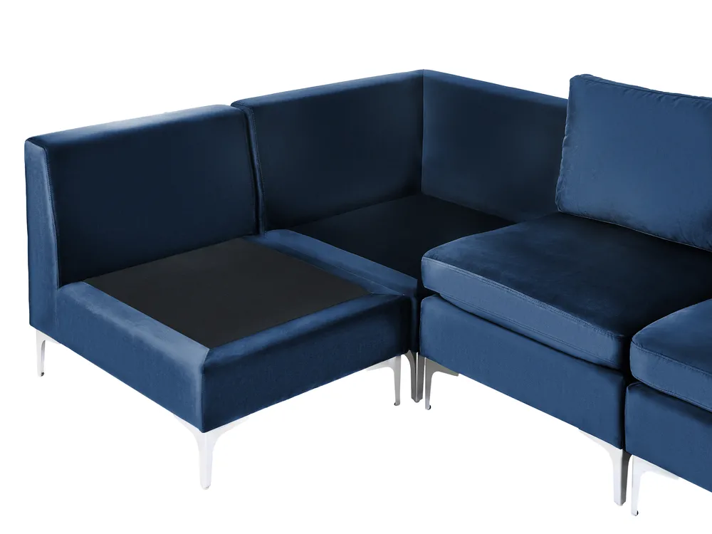 Modular U-Shape Sofa 6 Seater EVJA Velvet Navy Blue_859741