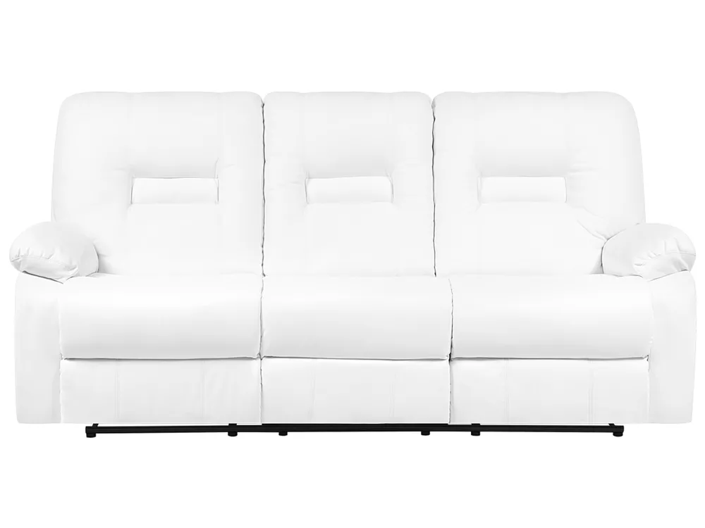 Canapea cu recliner manual cu 3 locuri BERGEN Piele ecologică Alb_911079