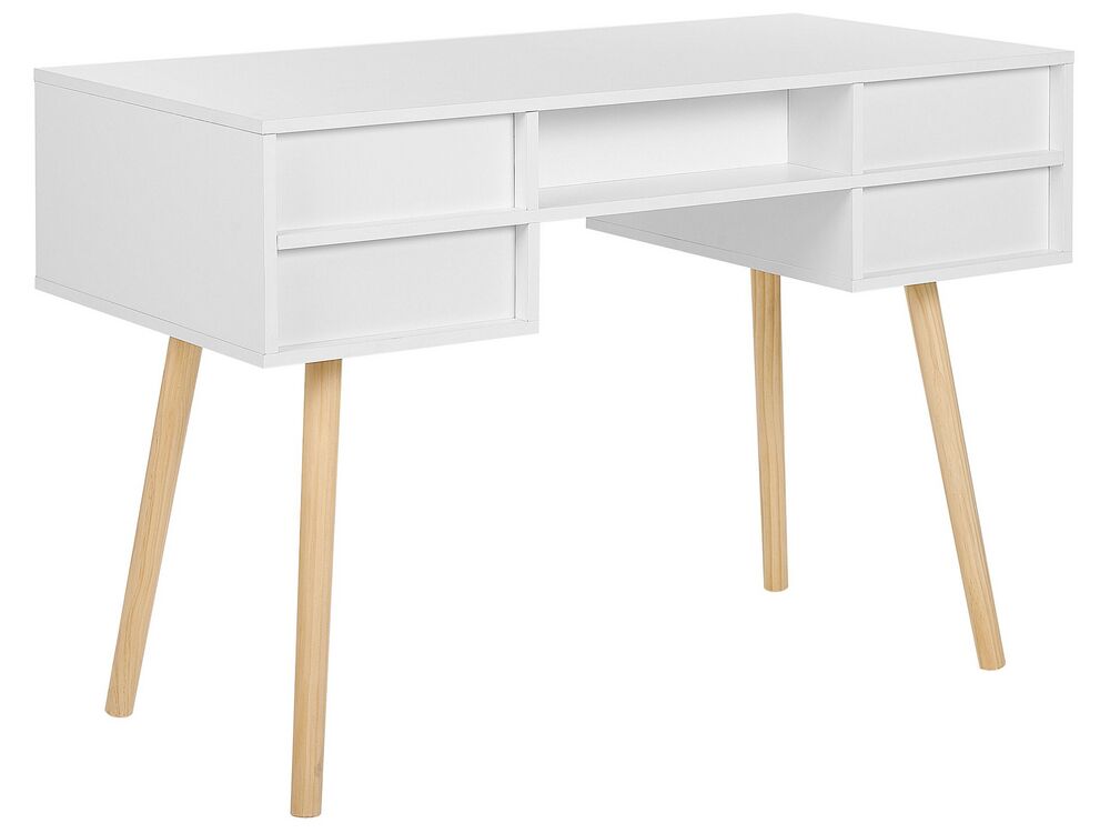 4 Drawer Home Office Desk with Shelf 110 x 55 cm White LEVIN Beliani