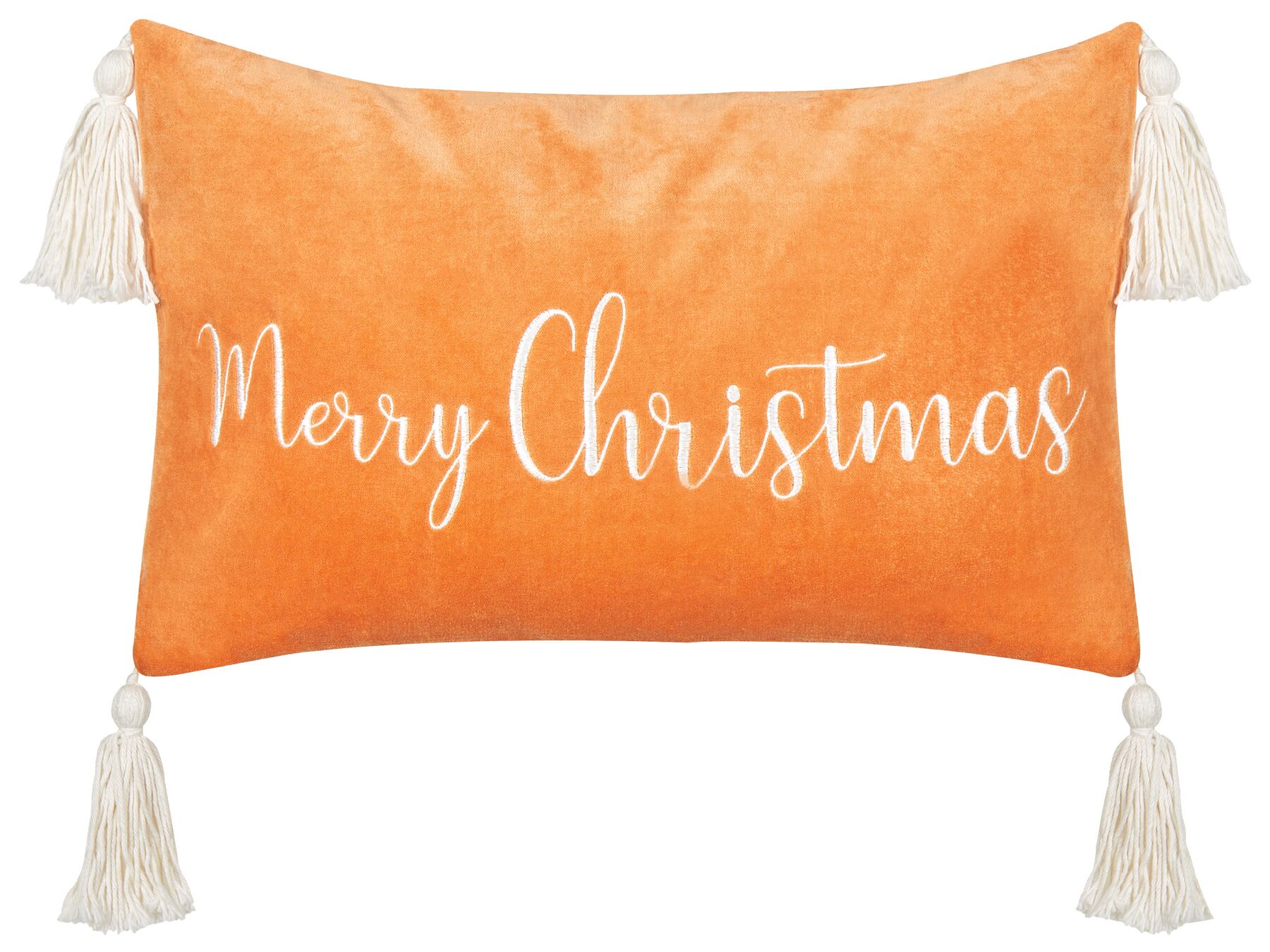 Almofada decorativa com franjas e padrão natalício em veludo laranja 30 x 50 cm LITHOPS_887913