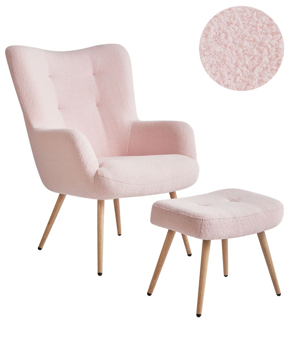 Fauteuil à oreilles VEJLE Bouclé Rose pastel