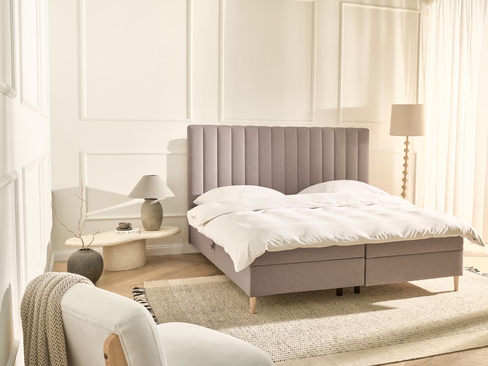Divan Bed with Storage OFFICER Fabric Taupe 180 x 200 cm (EU Super King)