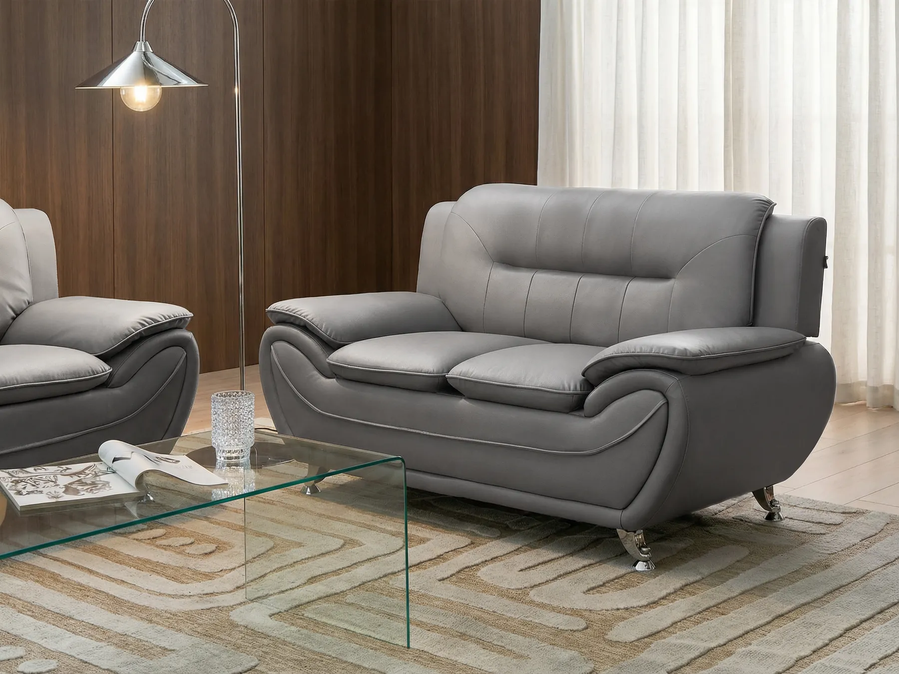 Sofa 2 Seater LEIRA Faux Leather Grey_1058632