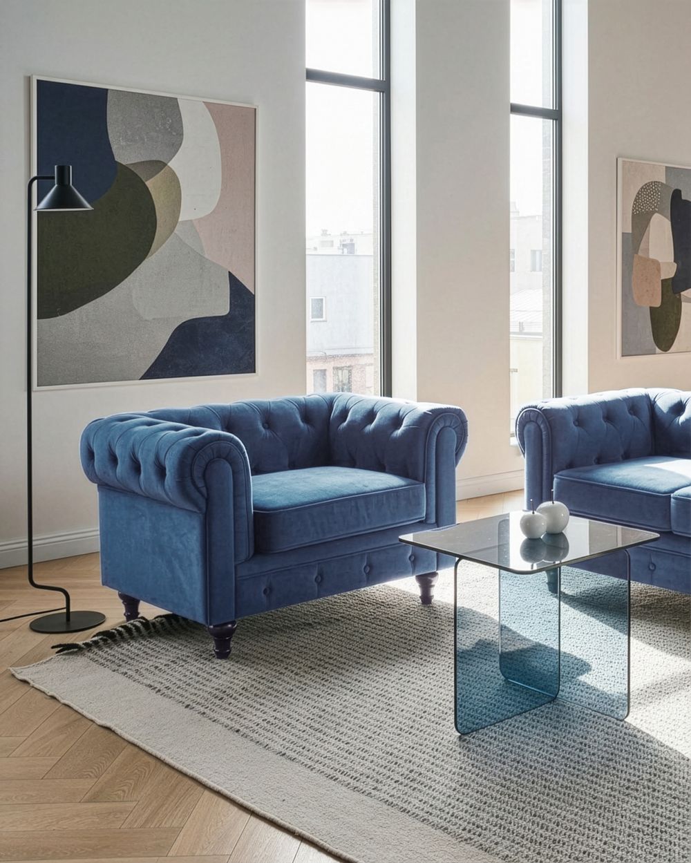 Poltrona CHESTERFIELD Velluto Blu marino