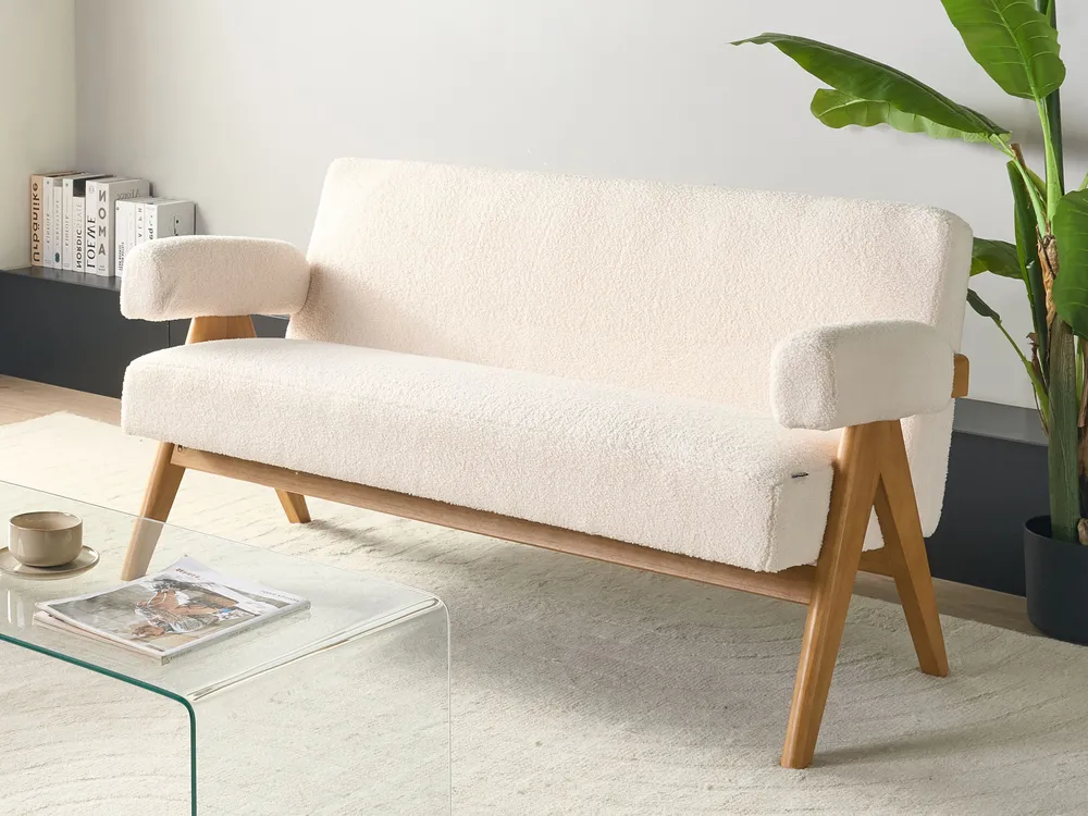 Sofa dla 2 osób TAMRE Boucle Złamana biel/ jasny brąz