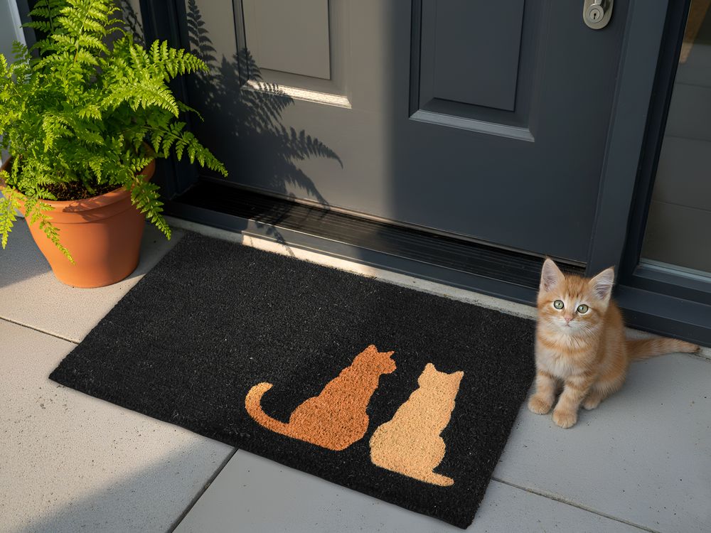 Paillasson NAPALIT Noir 60 x 90 cm Chat Fibre de coco