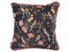 Poduszka dekoracyjna welurowa w kwiaty z frędzlami 45 x 45 cm czarno-różowa MORUS_838746