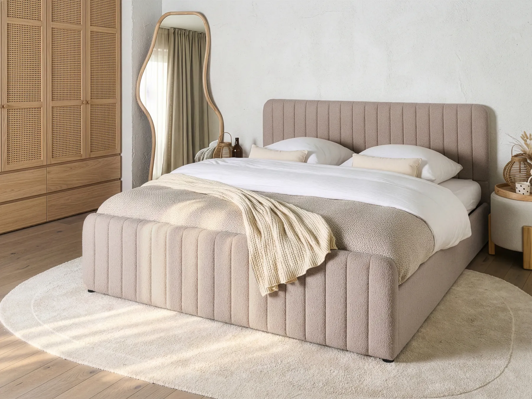 Ottoman Bed LUNAN Boucle Beige 180 x 200 cm (EU Super King)_1048464