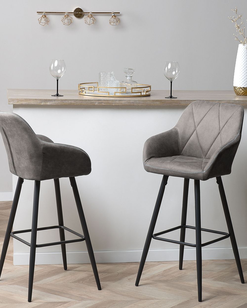 Bar Chair Set of 2 Fabric Grey DARIEN Beliani.cz