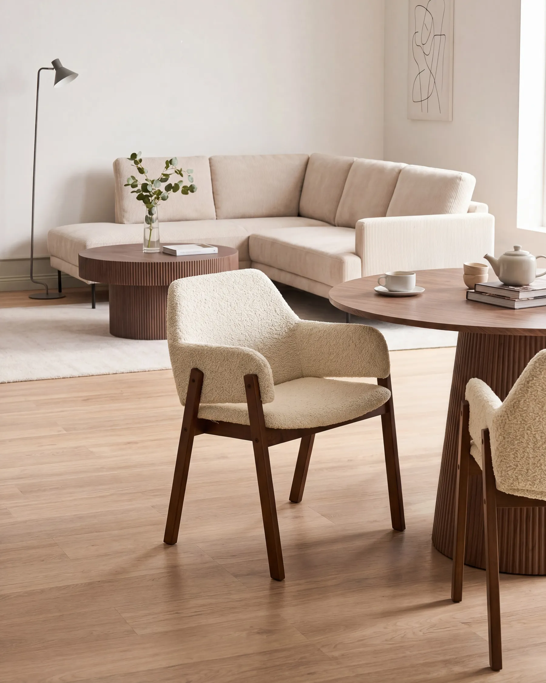 Set of 2 Dining Chairs ALBION Boucle Light Beige_1077538