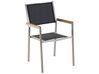Hatszemélyes étkezőasztal üveglappal és fekete textilén székekkel GROSSETO_725634