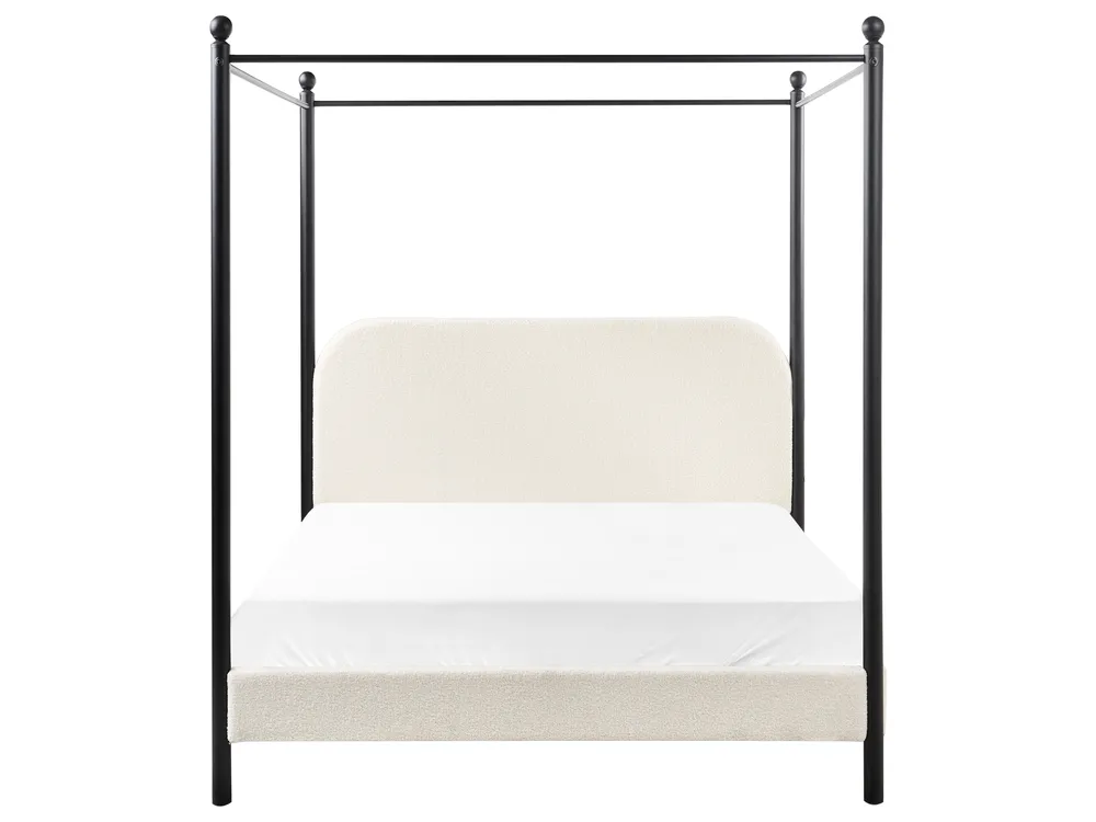 Four Poster Bed Boucle DANNEMOIS 140 x 200 cm (EU Double) Off-White_960923