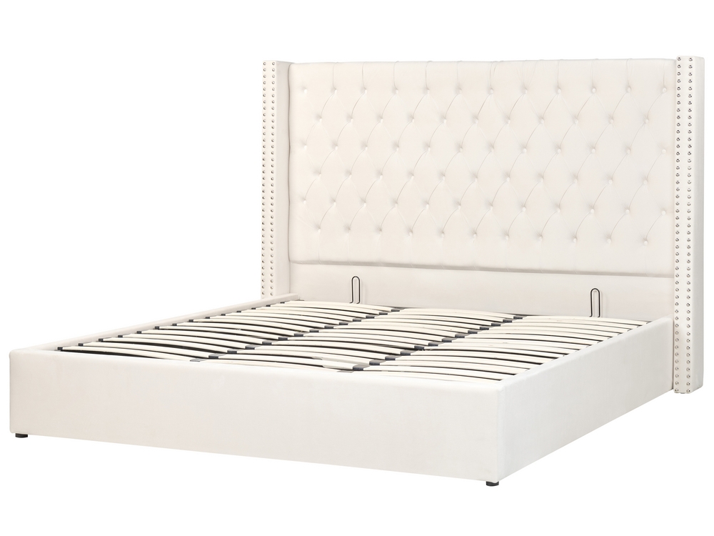 Velvet EU Super King Size Ottoman Bed Off White LUBBON Beliani