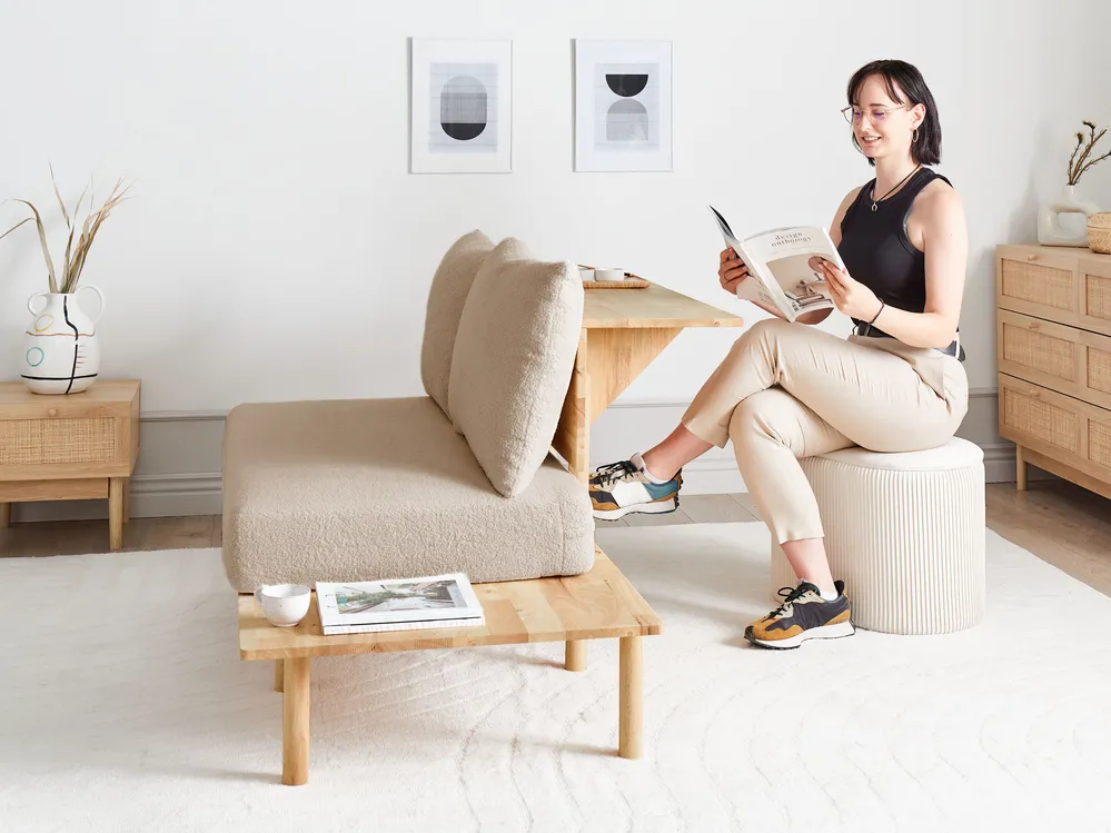 Sofa 2 Seater SALO with Tables Boucle Beige_932582