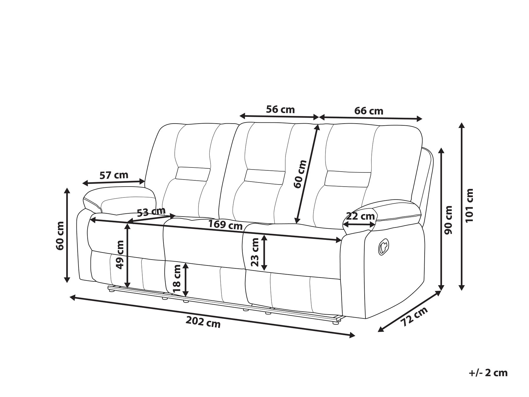3 Seater Fabric Manual Recliner Sofa Beige BERGEN_944361 3 Seater Fabric Manual Recliner Sofa Beige BERGEN_944361