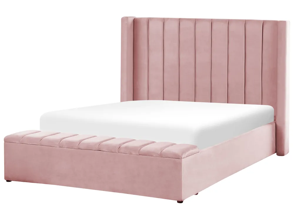Bed with Storage Bench NOYERS Velvet Pink 140 x 200 cm (EU Double)_834493