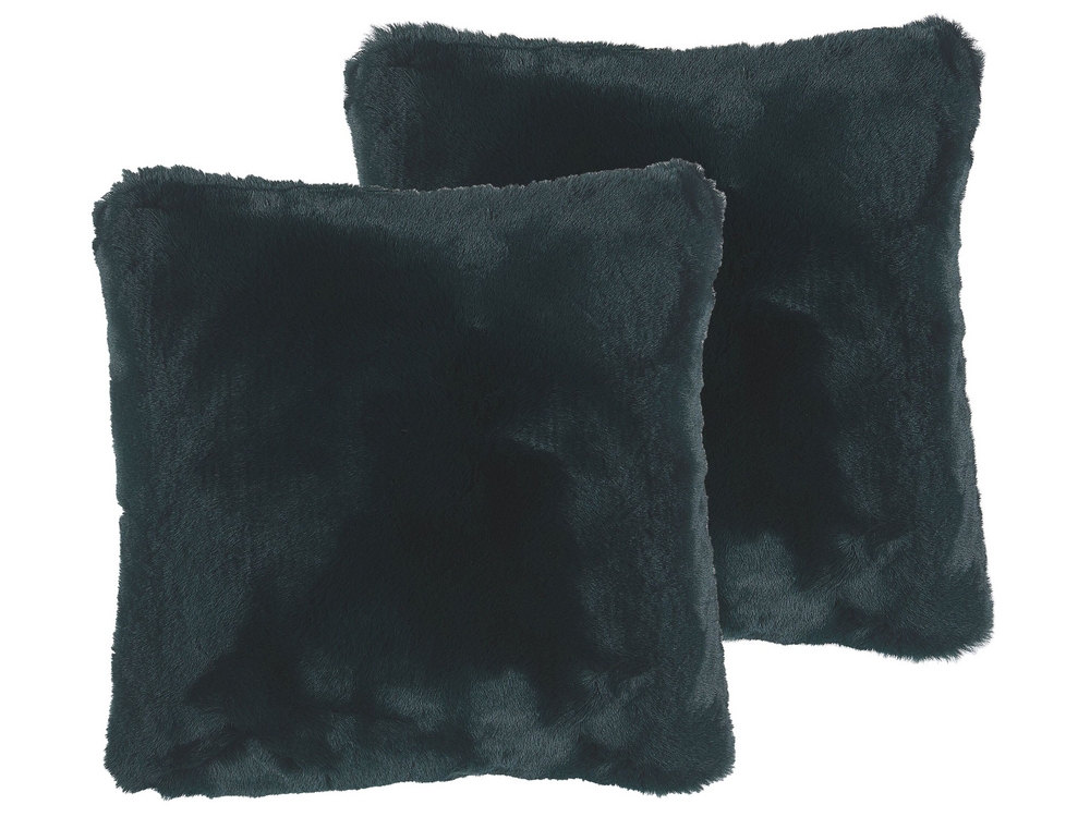 Set of 2 Faux Fur Cushions 42 x 42 cm Green TANDUR Beliani