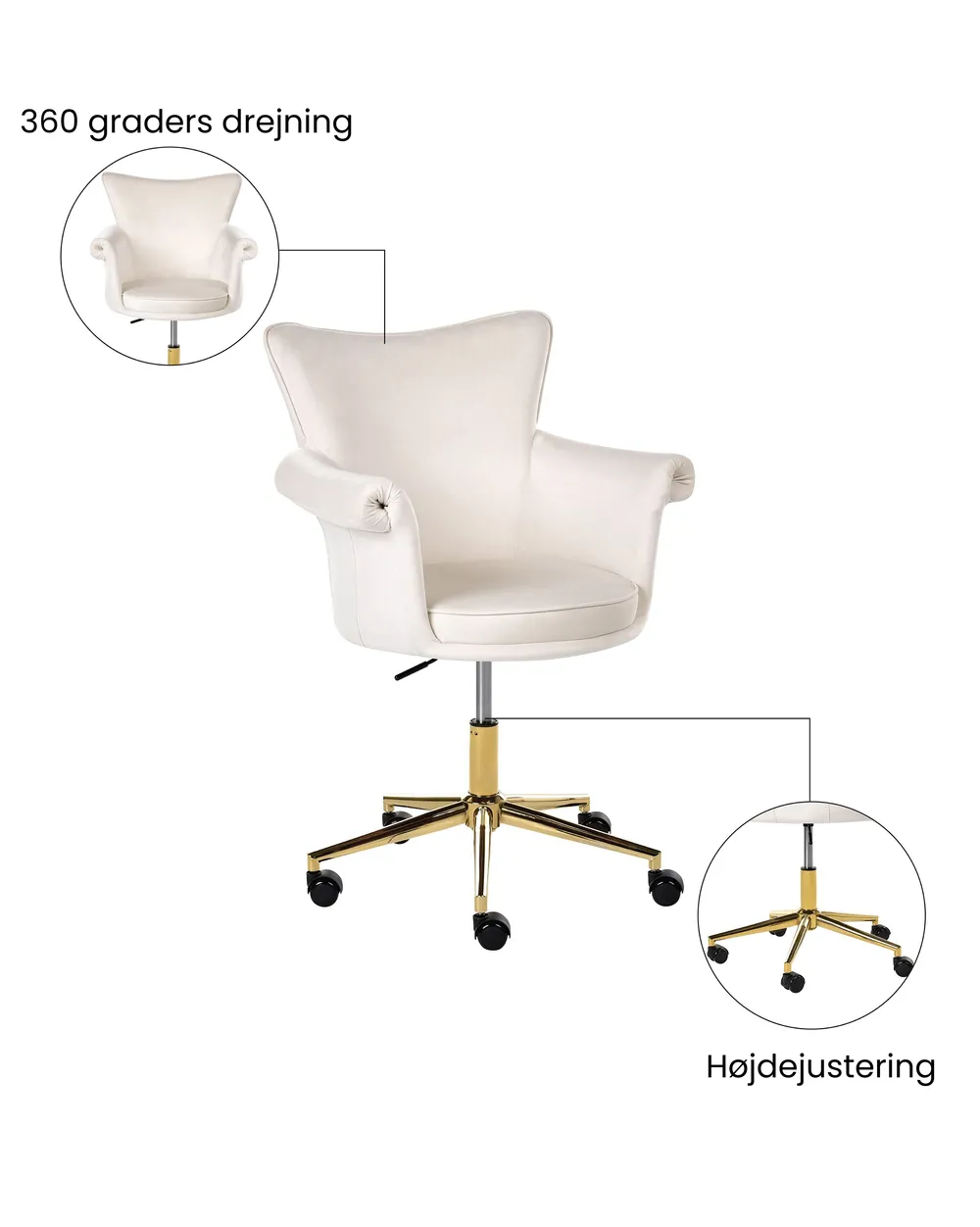 Skrivebordsstol VELENCIA Velour Cremehvid_1065160