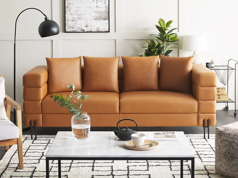 Sofa 3 Seater GRANNA Faux Leather Brown_1183353