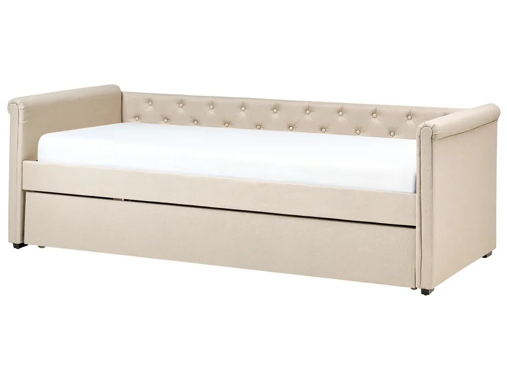 Lit gigogne Tissu LIBOURNE 90 x 200 cm Beige_737106