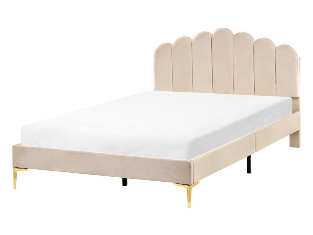 Bed Velvet SAUVIAN 140 x 200 cm (EU Double) Beige