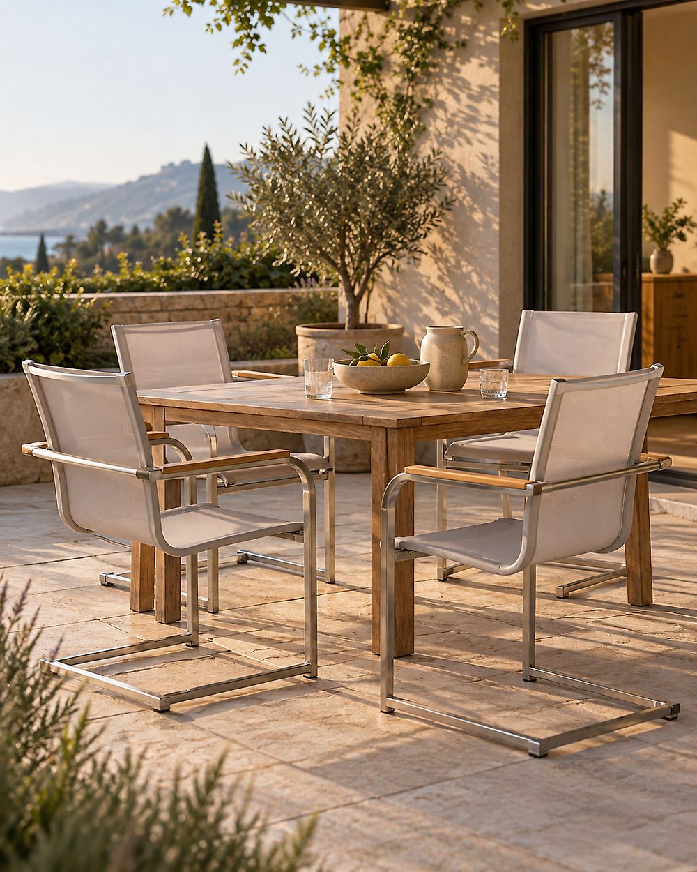 Set of 4 Garden Chairs COSOLETO Stainless Steel Beige