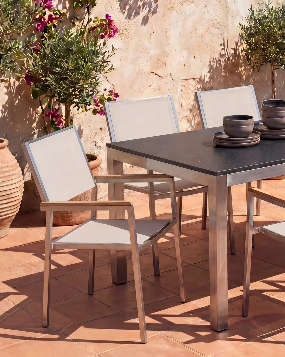 Set di 6 sedie da giardino GROSSETO Acciaio inox Beige_768714