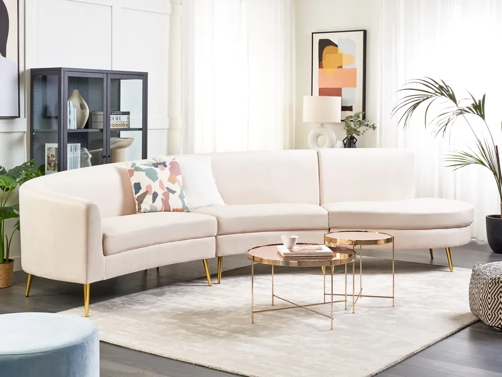 Sofa półokrągła dla 4 osób MOSS Welur Jasnobeżowy