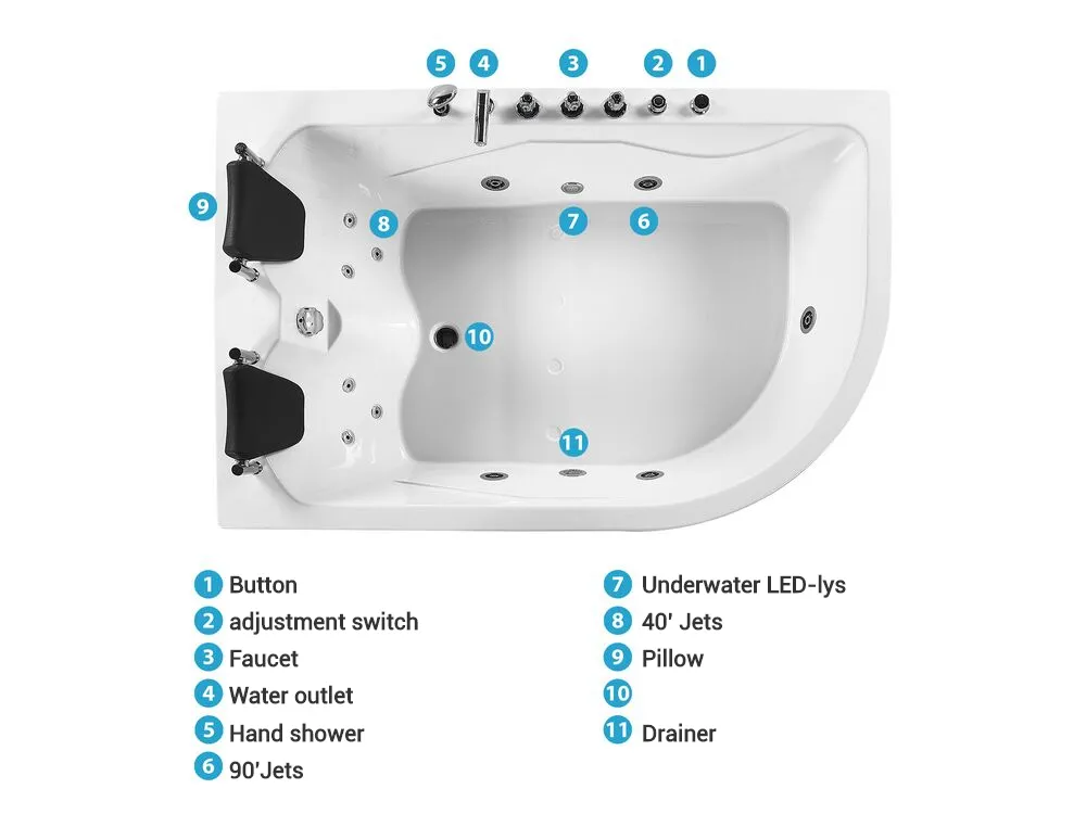Corner Hot Tub with LED CALAMA 1800 x 1200 mm White Right Hand_781607