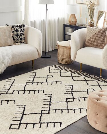 Cotton Area Rug 160 x 230 cm Beige and Black ERLER