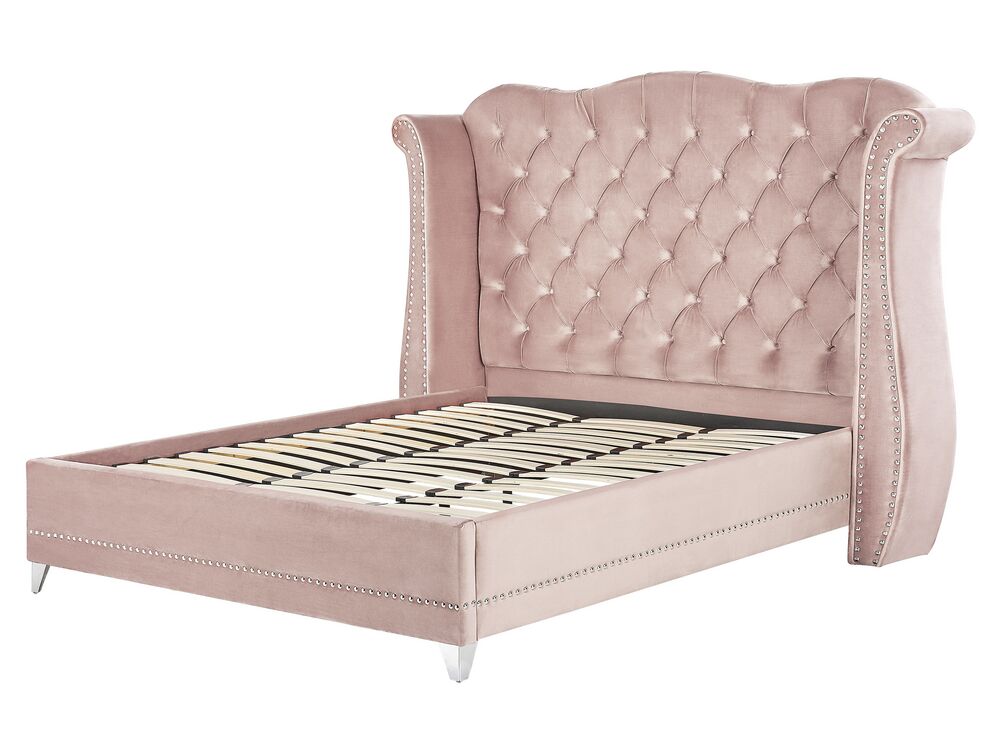 Velvet EU Super King Size Bed Pastel Pink AYETTE Beliani