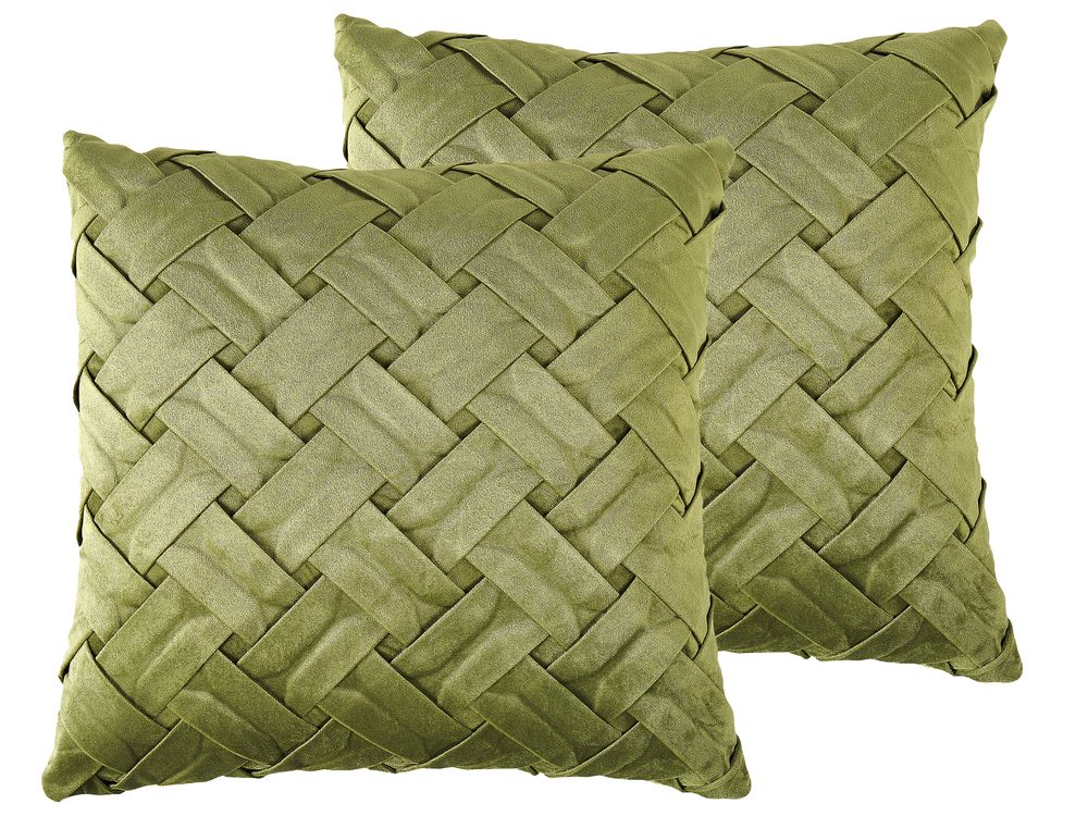 Set of 2 Decorative Cushions NARCISSUS 43 x 43 cm Velvet Green Geometric Pattern