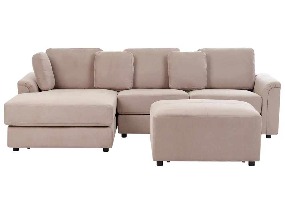 Corner Sofa 4 Seater KOHLO with Ottoman Fabric Taupe Right Hand