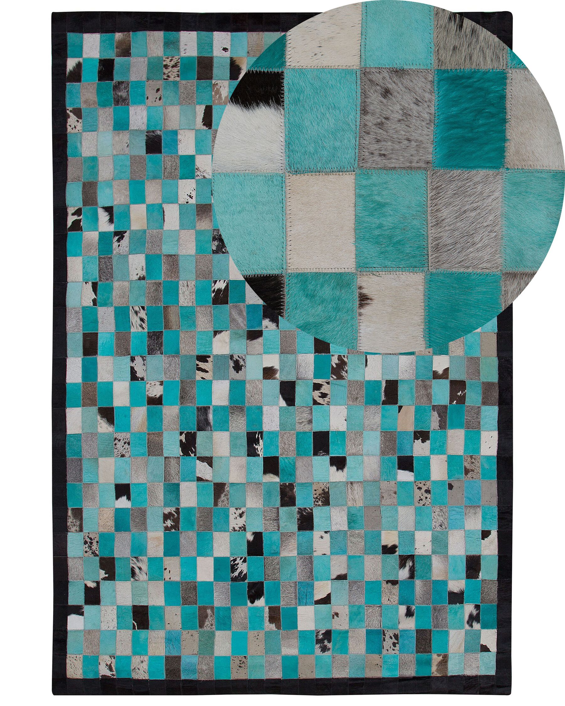 Tapis en cuir bleu turquoise et gris 140 x 200 cm NIKFER_758306