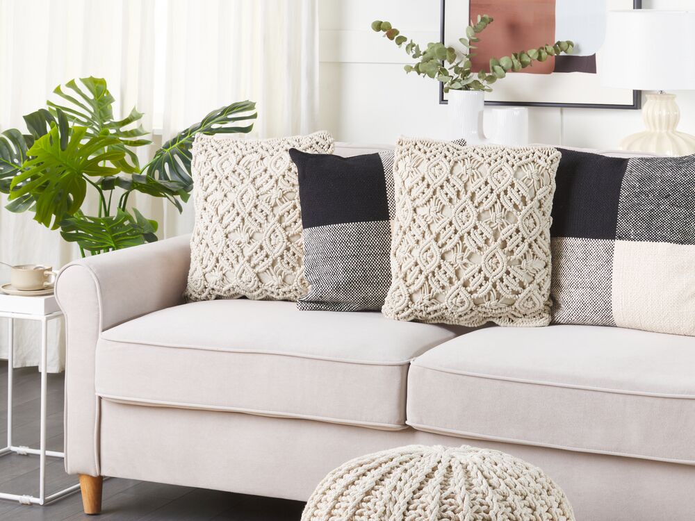Lot de 2 coussins décoratifs ESENKOY 50 x 50 cm Coton Beige clair Motif géométrique