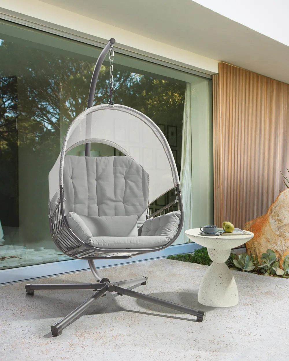 Hanging Chair with Stand ALVIANO Fabric Light Grey