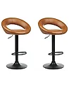 Set of 2 Bar Chairs PEORIA Swivel Faux Leather Golden Brown