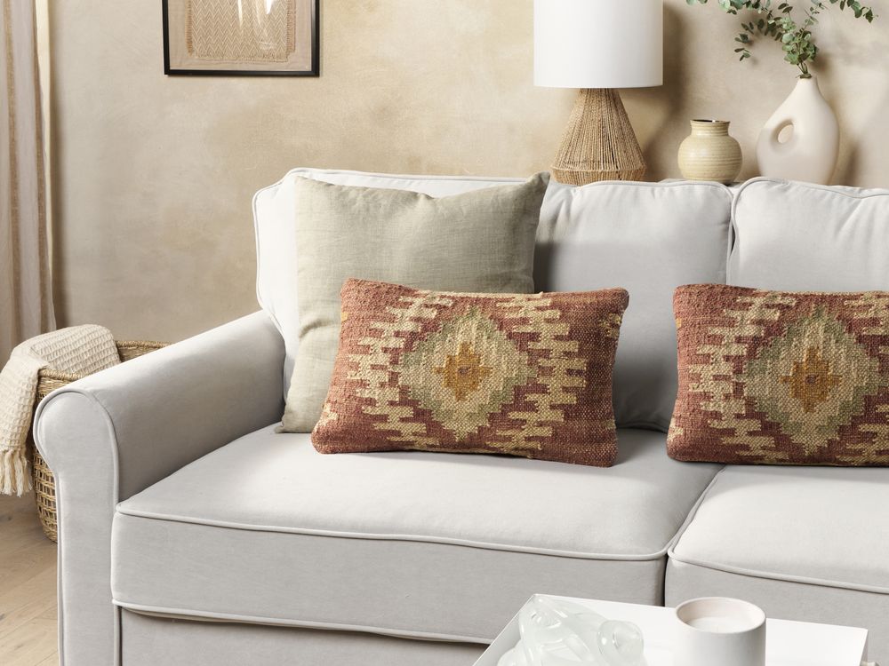 Jute Cushion Geometric Pattern 30 x 50 cm Multicolour BEEL Beliani.pt