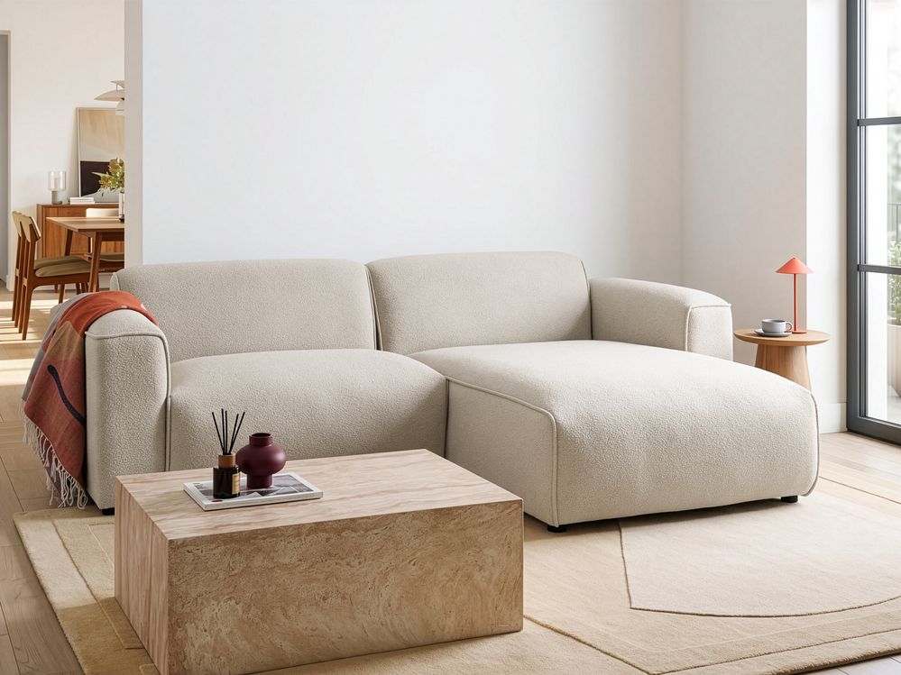 Corner Sofa 3 Seater FAABORG Boucle Beige Left Hand