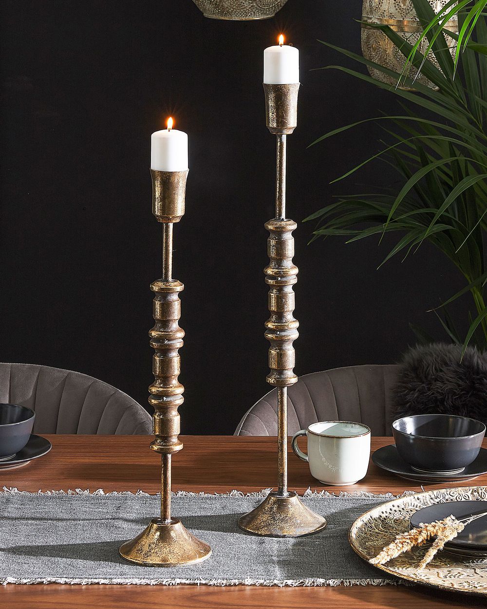 Sæt af 2 lysestager SALAMINA 63/49 cm Metal Guld