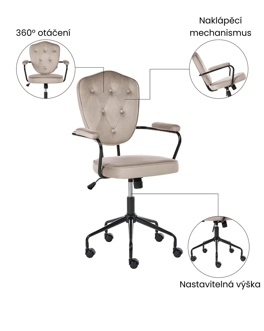 Židle k psacímu stolu VELISSE Umělý samet Taupe_1065431