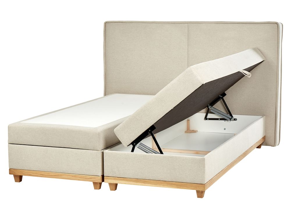 Divan Bed with Storage DYNASTY Fabric Beige 160 x 200 cm (EU King Size)
