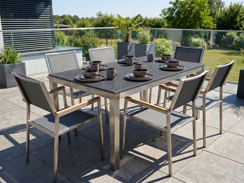 Garden Dining Table GROSSETO 180 cm 90 cm Granite Flamed Graphite Grey