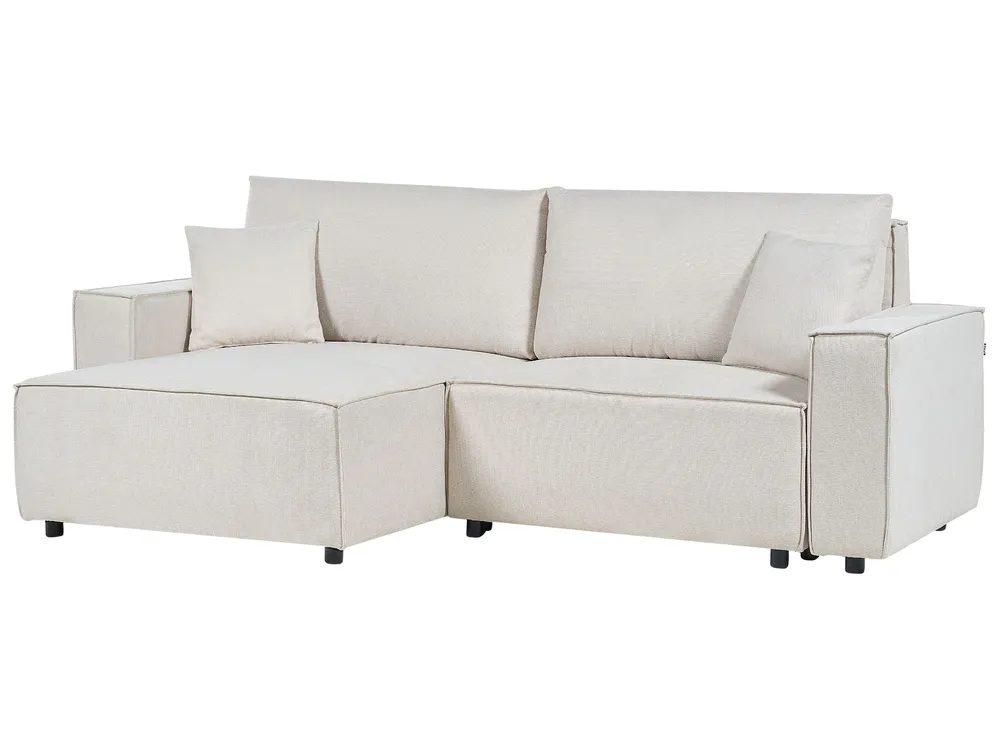 Sofa Bed 3 Seater KARILA with Storage Fabric Light Beige Right Hand_886008