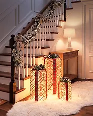 Set of 3 Christmas Decorations LED KAUSALA 65/55/45 cm Christmas Gifts Brown_1179596